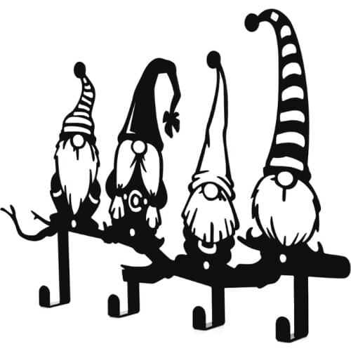 Metal Gnome Key Holder Wall Mount Faceless Elf Key Rack with 4 Hooks Wall Decor N0PA