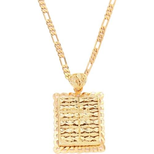 Fashion Rectangle Pendant Necklace 24K Gold Color African Ethiopia Trendy Chain Jewelry