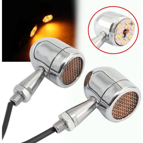 Motorcycle Universal Retro chrome 12V LED Turn Signals Light Indicator Light For Harley Honda Yamaha Suzuki Chopper Bobber