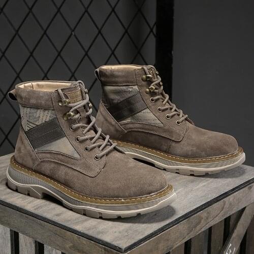 New High Quality Cow SuedeLeather Men Shoes Autumn Winter Casual Ankle Boots Outdoor Fashion Shoes Male Lace-Up Motorcycle Boots