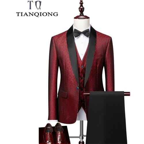 TIAN QIONG Red Black Suit Men 2020 Slim Fit Groom Wedding Suits for Men Stylish Brand Shawl Collar Formal Business Dress Suit