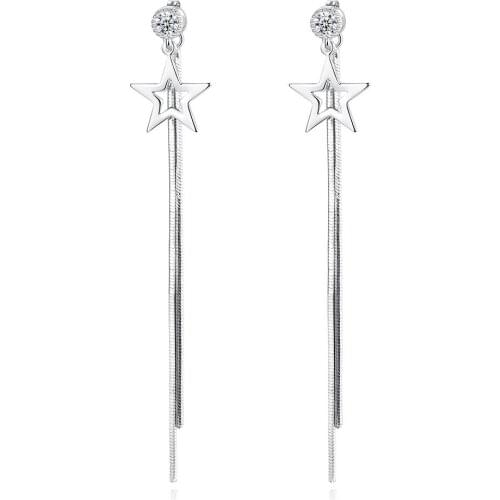 MIQIAO White Gold Star Crystal Long Tassels Piercing Earrings for Women Korean Style Fashion Jewelry Accessories Set Aesthetic