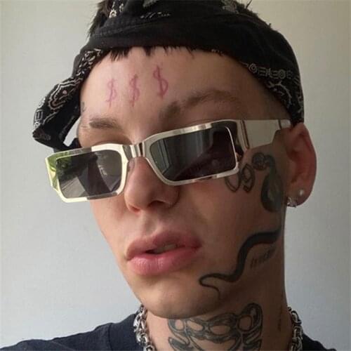 Rectangle Sunglasses Men Women Brand Designer Vintage Square Sun Glasses Stainless Steel Trendy Narrow frame Eyewear Black UV400