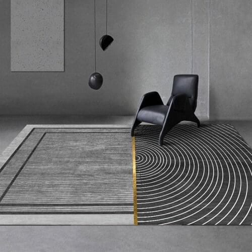 Modern Black Gray Luxury Living Room Carpet Geometry Non-slip Stain Fade Resistant Rugs for Bedroom Washable Durable Area Rug