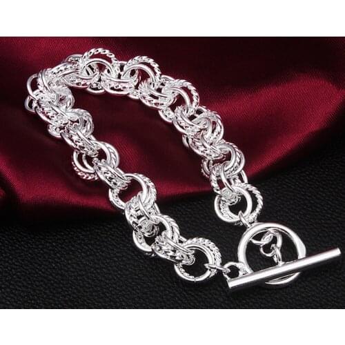 Sterling silv Simple Silver Bracelet Charms Crystal Bracelet Femme Silver Chain Bracelets for Women Jewelry Bijoux Gift S041