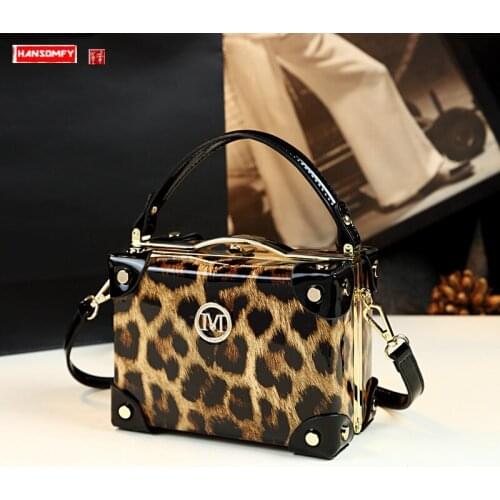 Fashion Cowhide Leather Leopard Mini Bag Women Handbags Ladies Cosmetic Evening Bag Purses Small Hard Square Box Messenger Bags