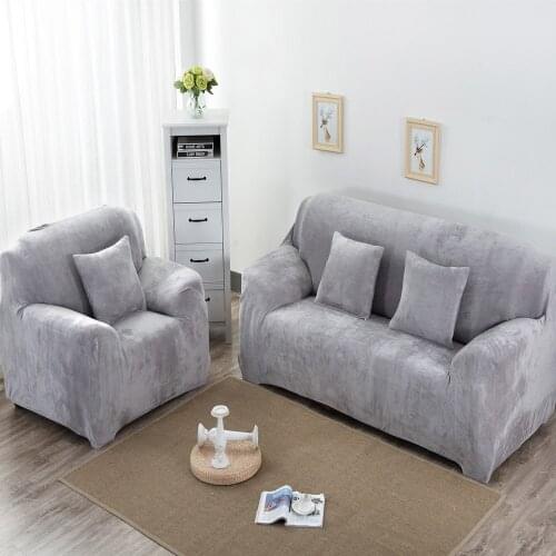 Thicken Plush Elastic Sofa Covers for Living Room Sectional Corner Furniture Slipcover Couch Cover 1/2/3/4 Seater Solid Color