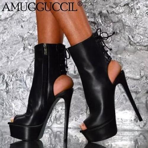 Customize 2020 New Plus Big Size 35-52 Black Zip Lace Up Fashion Sexy High Heel Females Lady Sandals Women Summer Boots X1978