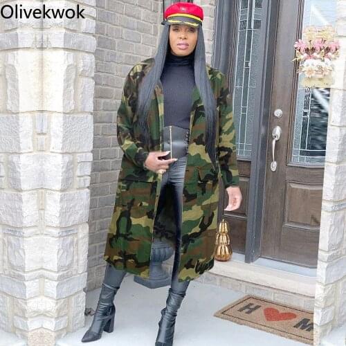 Olivekwok 2021 Woman Fashion Printing Camouflage Coats Spring/Autumn Single Breasted Long Sleeve Casual Trench