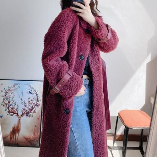 2021 Autumn Winter New Genuine Wool Fur Composite Double Faced Fur Coat Female Mid-Length Warm Real Sheep Fur Jacket Outerwear