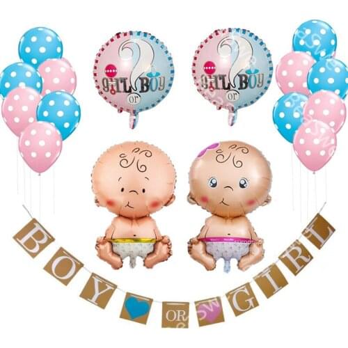 17pcs/set Gender Reveal Party Baby Shower Decorations "Boy or Girl" Banner 12'' polka dot helium Balloons Pregnancy Announcement