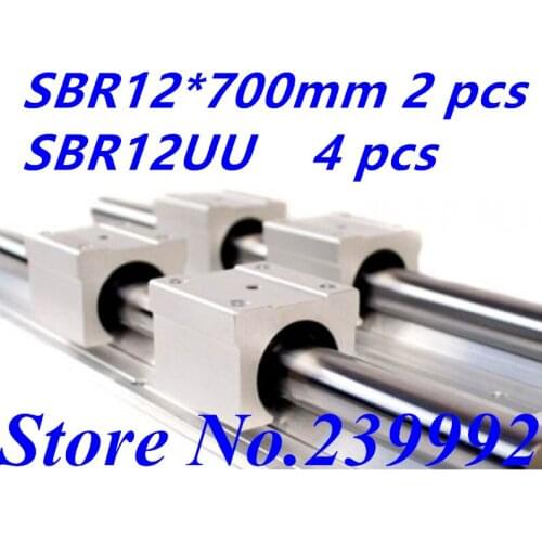 2pcs SBR12 700mm linear guide + 4pcs SBR12UU block for cnc parts