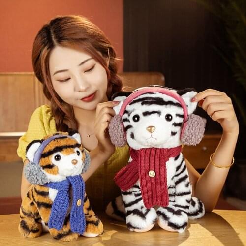 30/40cm Lovely Soft Tiger Wear Scarf Plush Toys Kawaii Mascot Dolls Stuffed Animal Pillow for Kids Baby Birthday Decor Gifts