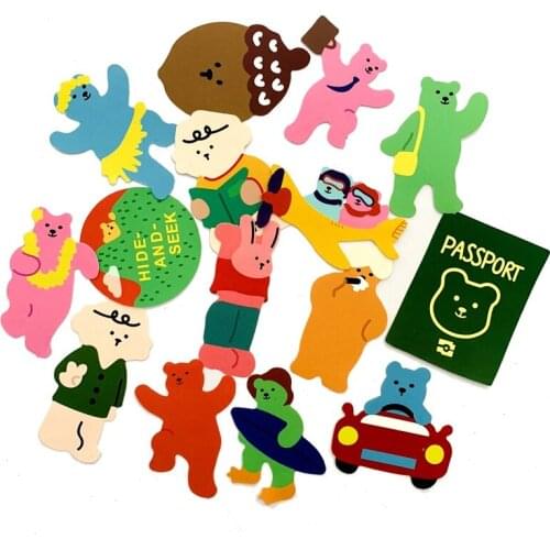 5 Sets=75PCS Ins Cute Bear Summer Vacation Wind Stickers Water Cup Mobile Phone Diary Waterproof Stickers