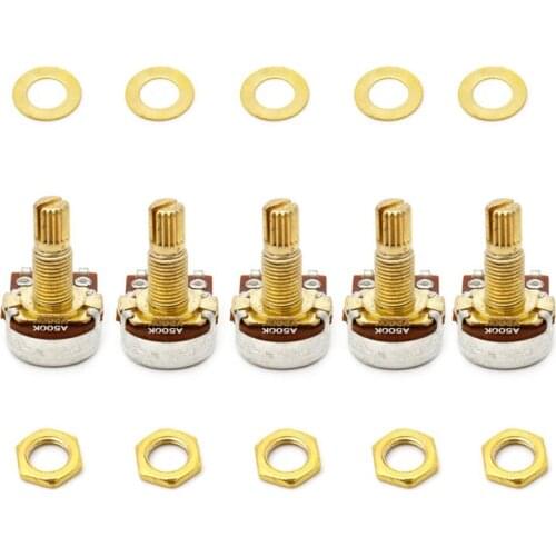 5pcs A500K Potentiometer Splined Pot Electric Guitar Bass Effect Amp Tone Volume 18mm Shaft Parts Golden