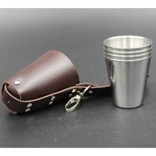 5pcs/set 70ml Stainless Steel Wine Glasses Outdoor Exquisite Portable Mug Set Portable Beer Key Chain