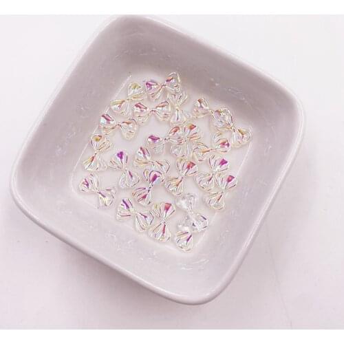 50Pcs AB Clear Bowknot Flatback Rhinestone Clothing Buttons Applique Scrapbook Ornament DIY Manicure Accessories Craft L063