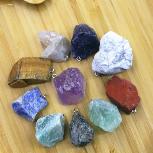 8pcs Wholesale Lots Hot New Fashion Natural Stone Raw Ore Pendants Necklace Tourmaline Gray Agates Lapis Lazuli Roses Quartz