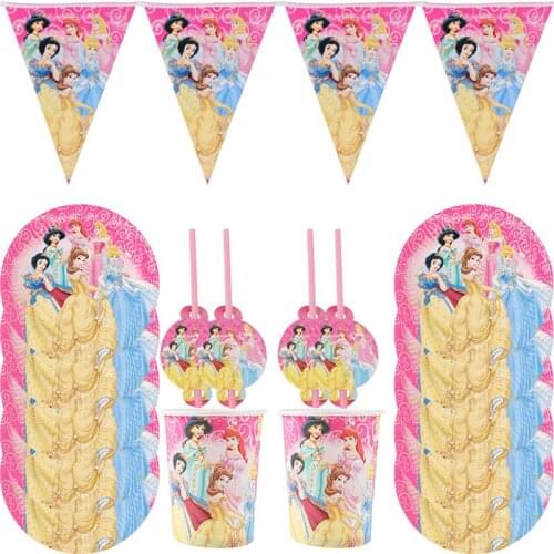 92pc/lot Disney Cartoon Princess Theme Girl Party Decoration Birthday Party Baby Bath Cup Plate Napkin Party Supplies Dinner set