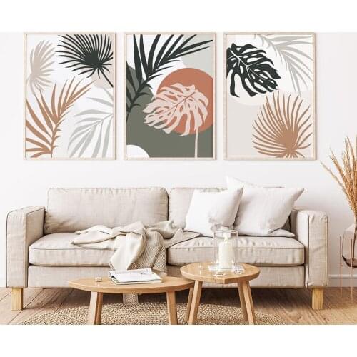 Abstract Botanical Wall Art Summer Tropical Leaves Prints Monstera Palm Leaf Sage Green Neutral Wall Art Wall Canvas Posters