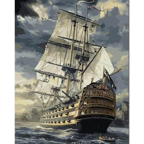 5D DIY Diamond Painting Full Round Drill Ship Sailing At Sea Diamond Embroidery Cross Stitch Mosaic Pictures Home Decor
