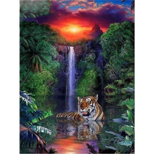 Diamond painting landscape mosaic art embroidery waterfall rhinestone picture puzzle toys kids drawing wall decor craft diy
