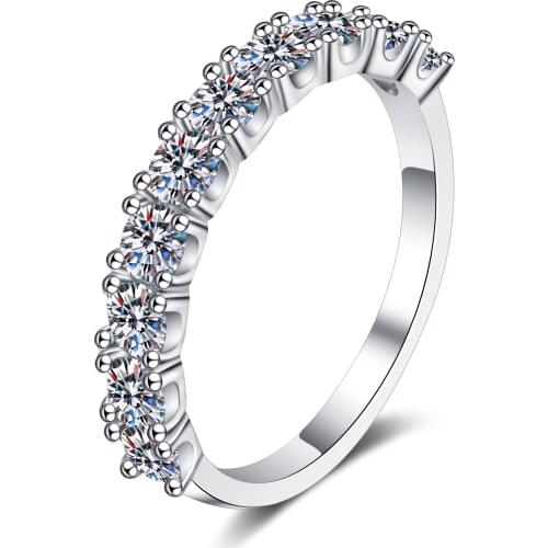 ANZIW Fashion 925 Sterling Silver Moissanite Diamond 0.6ct/1.0ct Half Eternity Wedding Engagement Ring For Women Jewelry Gift