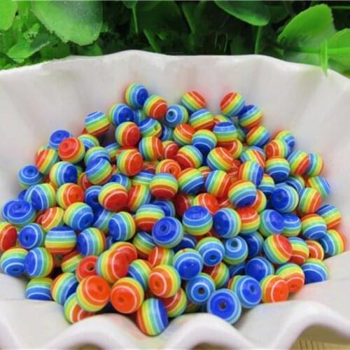 NEW Rainbow Colorful striped beads Round Resin Beads Ball Spacer Beads Charms Findings 6 8 10 12 MM Pick Size For Jewelry Making
