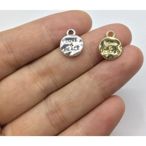 Eruifa 20pcs 10mm Love&Peace Coin gold/Silver plated Zinc alloy Charms Pendant Jewelry DIY Necklace Bracelet Earrings 2 colors