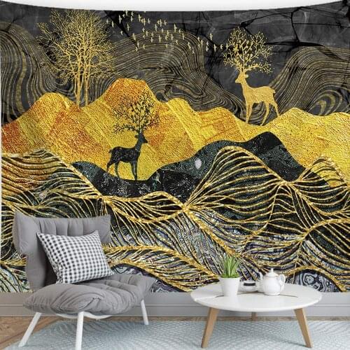 Mountain Tapestries Gold ELK Nature Landscape Tapestry Wall Hangings for Bedroom Living Room Dorm Decoration