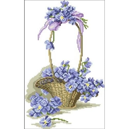 Cross stitch Handmade 14CT Counted Canvas DIY,Cross-stitch kits,Embroidery Basket and blue flowers 28-39