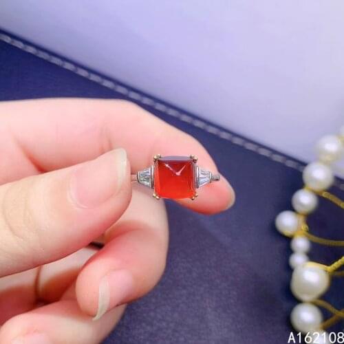 Fine Jewelry 925 Sterling Silver Inset With Natural Gem Womens Luxury Classic Sugar Tower Garnet Adjustable Ring Support Detect