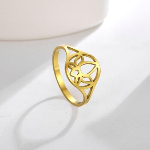 Cazador Stainless Steel Rings for Women Lotus Flower Hollow Rings Gold Color Aesthetic Jewelry Friend Mom Birthday Anniversary