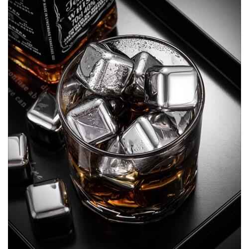 1 Set Stainless steel ice cubes, reusable cooling stones whiskey wine, keep beverage cold longer, more pass SGS test