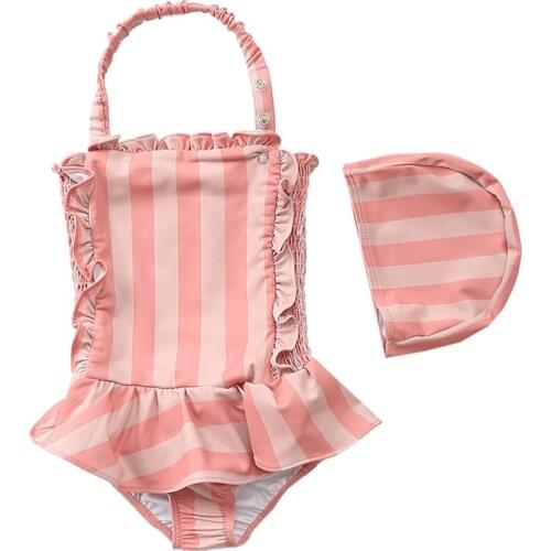 Baby Girls Swimwear for Toddler Striped Pink Ruffles Swimsuit Kids Girls Princess Summer Outfit for Children