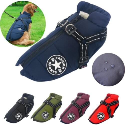 Large Pet Dog Jacket With Harness Winter Warm Dog Clothes For Labrador Waterproof Big Dog Coat Chihuahua French Bulldog Outfits