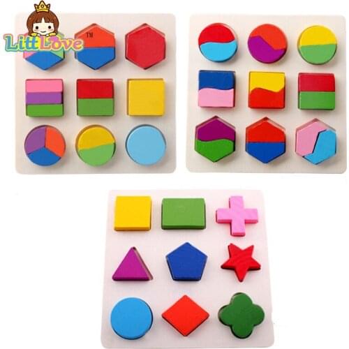 LittLove Children Wooden Square Shape Puzzle Toy Montessori Wooden Puzzle Toy Early Educational Learning Toys For Children Gifts