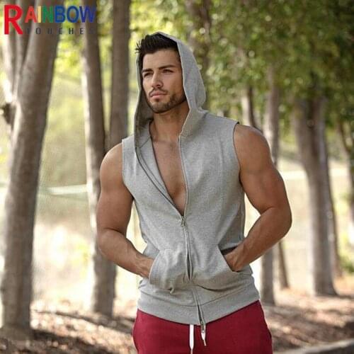 Rainbowtouches Summer Muscle Mans Hooded Sleeveless Sports Breathable Running Training Vest 100% Cotton