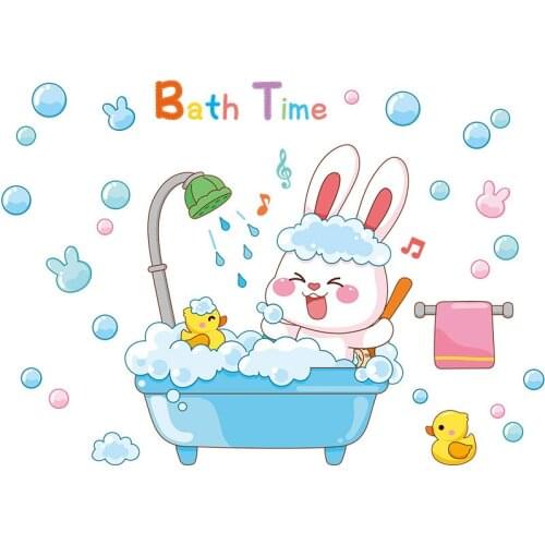 Cartoon rabbit cute self-adhesive wall sticker glass sticker ceramic tile bathroom wall decoration bathroom waterproof sticker