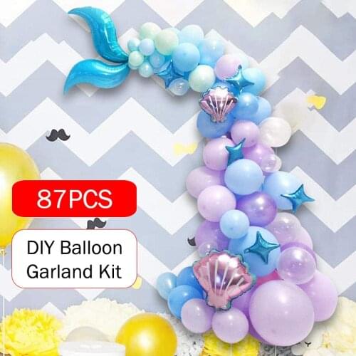 87PCS Mermaid Latex Balloon Set Wedding Party Girls Birthday Balloons Decorations Supplies Under The Sea Little Mermaid Balloons