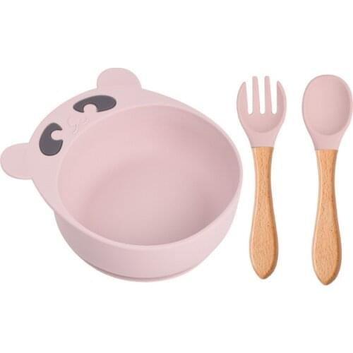 Silicone Baby Feeding Bowl Set With Spoon Fork Cartoon Suction Silicon Dishes Tableware Baby Products Baby Plates for toddlers