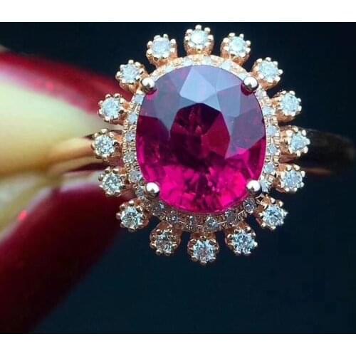 Fine Jewelry Real Pure 18 K Gold AU750 100% Natural Red Tourmaline Gemstone 2ct Female Rings Brazil Origin for Womens Gift