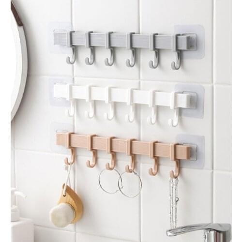 New Multifunction Storage Hook Holder 6 Hooks Wall Door Holder Hanger Rack For Spoon Scoop Bathroom Kitchen Organizer