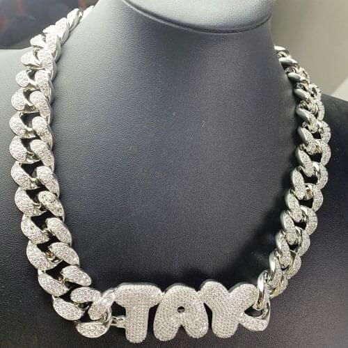 New Design Big Cuban Chain Letter Combined Name Plate Necklace Micro Paved CZ Customized Initial Jewelry,Ins Ice Out Choker