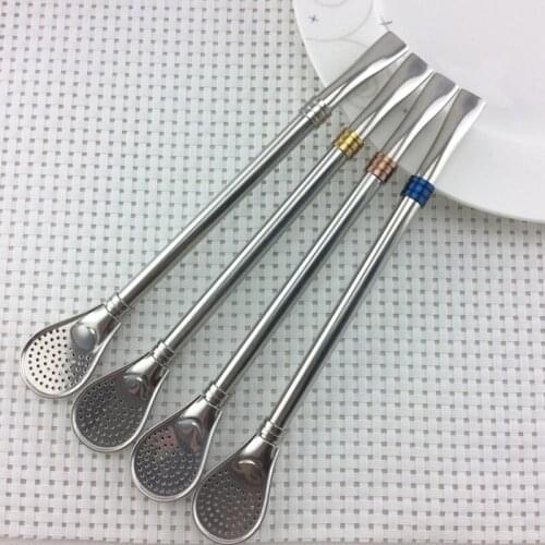 Washable Stainless Steel Drinking Straw Spoon Tea Filter Yerba Mate Tea Straws With Clean Brush Bombilla Gourd Reusable Tea Tool