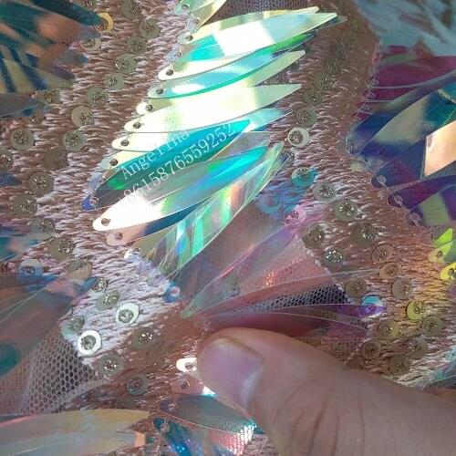 High quality Mesh long big sequins fabric French net Fabric For party dress fashion style BZL-41322-1