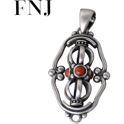 FNJ 925 Silver Pendant for Jewelry Women Original Pure S925 Sterling Silver Pendants Natural Red Agate Vajra