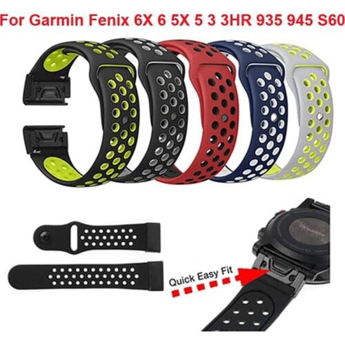26 22mm Sport Watch Band Straps For Garmin Fenix 6 6S 6X 5X 5 5S 3 3HR Forerunner 935 945 Quick Release Strap Silicone Bracelet
