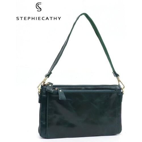 SC Brand Women Vintage Leather Shoulder Bag Casual Functional Pockets Handbags Purse Ladies Genuine Leather Small Crossbody Bags