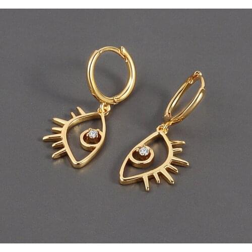 Turkish Evil Eye Hoop Earrings for Women Hollow CZ Dangle Earrings Korean Fashion Jewelry Pendientes Colgantes 2021 M4